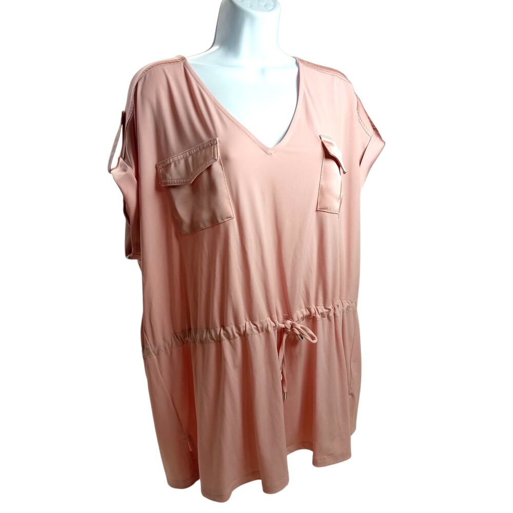Calvin Klein Ladies' XL Career Casual Tunic Pink Short Sleeves Drawstring Waist